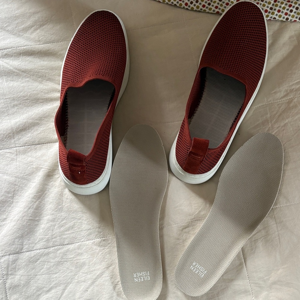 Eileen Fisher Prosper Platform Sneakers Brick Red Woven Slip Ons Size 10 - Picture 8 of 13